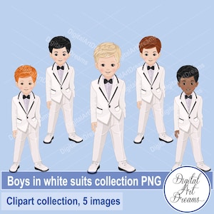 Gentleman clipart - Boys clipart - White suit clipart - Wedding clipart - Digital artwork - Birthday clipart - Black boy png - Character art