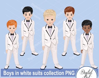 Gentleman clipart - Boys clipart - White suit clipart - Wedding clipart - Digital artwork - Birthday clipart - Black boy png - Character art