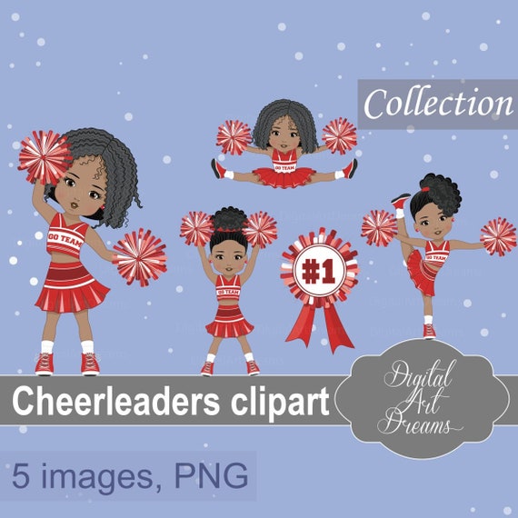 Black Cheerleader Clipart Girl Clipart Cheer Pom Poms Etsy