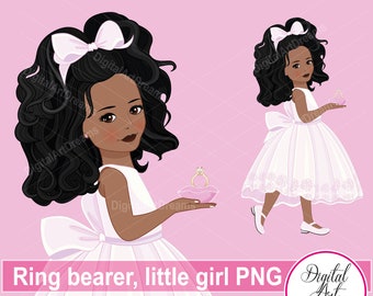 Ring bearer - Wedding clipart - Black little girl png - African American character - Digital artwork - Card making - Scrapbooking art images