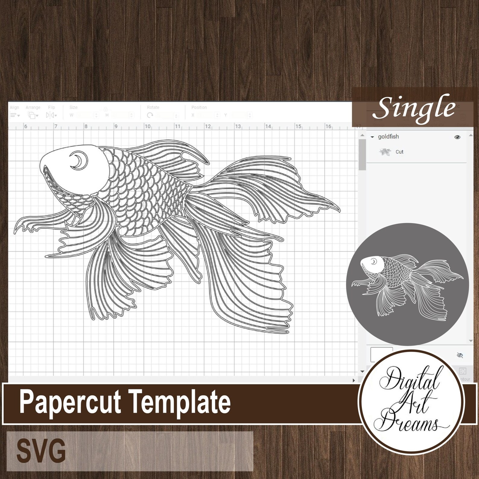 Goldfish SVG Cut, Aquarium Fish, Papercutting Template PDF, Carassius ...