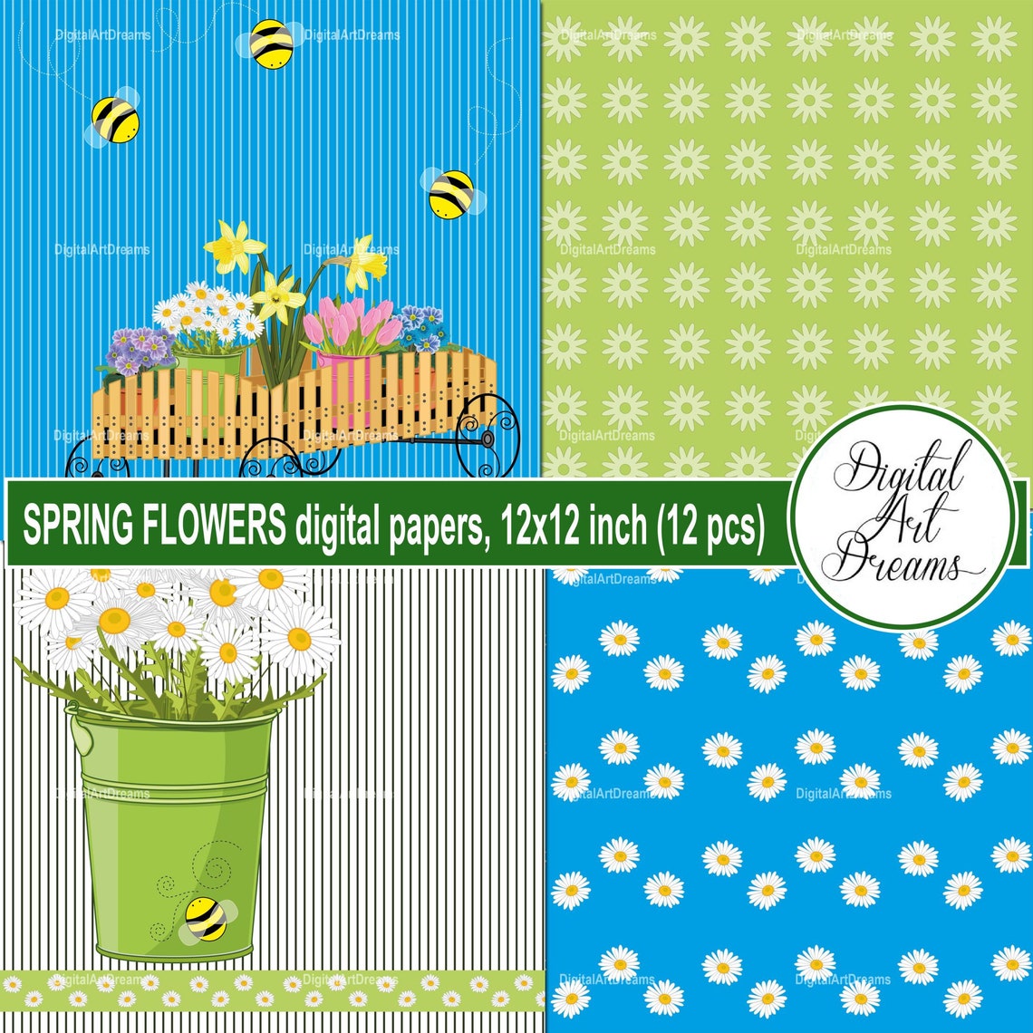 Spring Flowers Background Digital Paper Scrapbook Paper Etsy