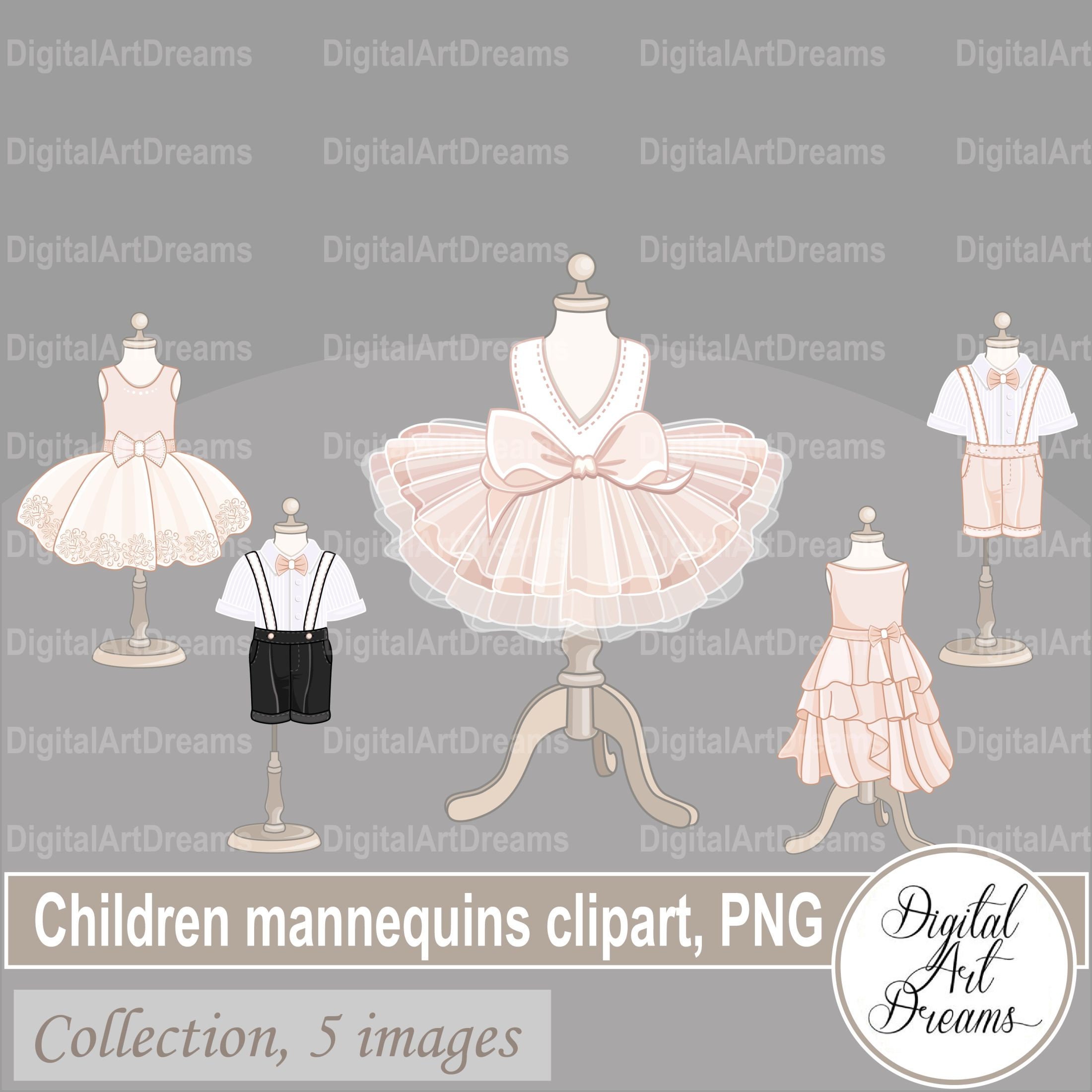 Vintage Mannequin Digital Clip Art Set, Tailor's Dummy, Dress