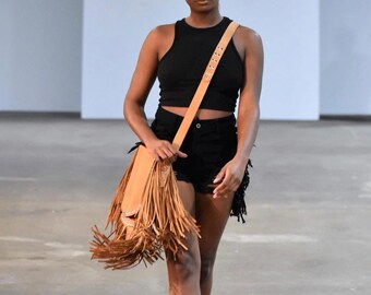 Leather fringe bag