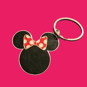 Disney Parks Metal Red Bow Minnie Mouse Keychain Key Ring image 1