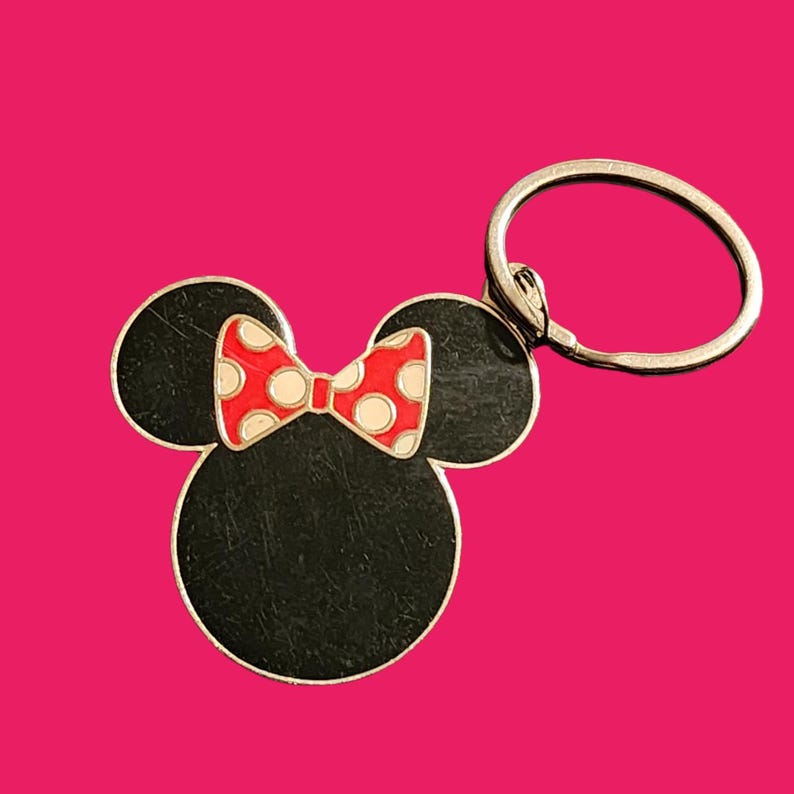 Disney Parks Metal Red Bow Minnie Mouse Keychain Key Ring image 1