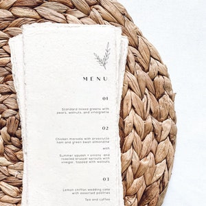 The Theo Collection: Printed wedding menus on handmade paper for a modern wedding reception or rehearsal dinner