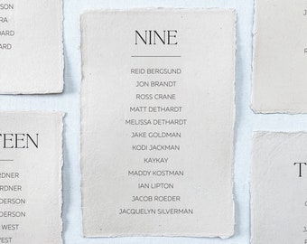 The Hudson Collection - Printed seating chart on handmade paper for modern or minimalist wedding reception or rehearsal dinner