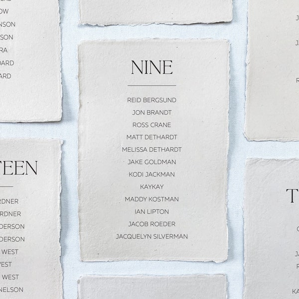 The Hudson Collection - Printed seating chart on handmade paper for modern or minimalist wedding reception or rehearsal dinner