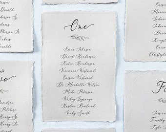 Bella Collection - Printed seating chart on handmade paper with calligraphy / script look for wedding reception or rehearsal dinner