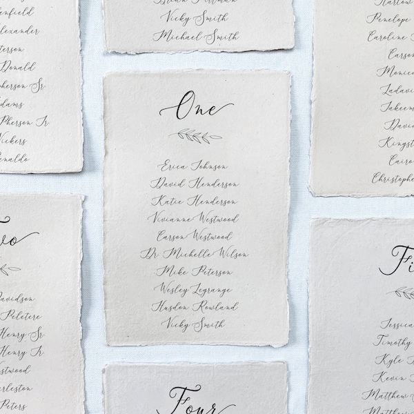 Bella Collection - Printed seating chart on handmade paper with calligraphy / script look for wedding reception or rehearsal dinner