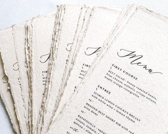 The Parker Collection - Hand Made paper menu, printed wedding menus on handmade paper, handmade paper wedding menus, printed handmade paper