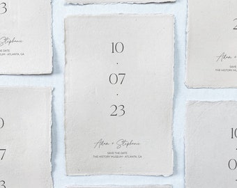 Handmade Paper Save The Dates - Printed Wedding Save the Date - Save the Date Card on Deckled Edge Paper - Minimalist Printed Save The Dates