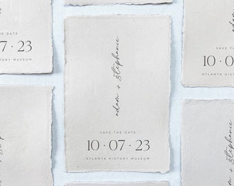 Handmade Paper Save The Dates - Printed Wedding Save the Date - Save the Date Card on Deckled Edge Paper - Minimalist Printed Save The Dates