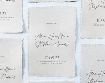 Handmade Paper Save The Dates - Printed Wedding Save the Date - Save the Date Card on Deckled Edge Paper - Minimalist Printed Save The Dates