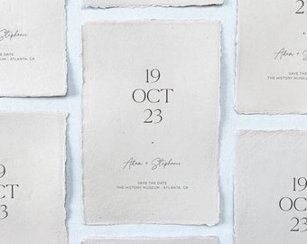 Handmade Paper Save The Dates - Printed Wedding Save the Date - Save the Date Card on Deckled Edge Paper - Minimalist Printed Save The Dates