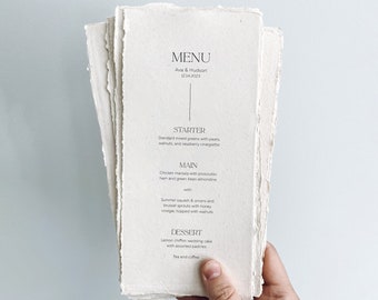 The Hudson Collection - hand made paper wedding menu, modern minimalistic boho menu, handmade paper wedding menus, printed hand made menus