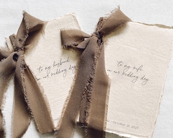 Handmade paper wedding vow books bound by ribbon with frayed edges, Vow Booklets, To my husband on our wedding, His and her vows booklets