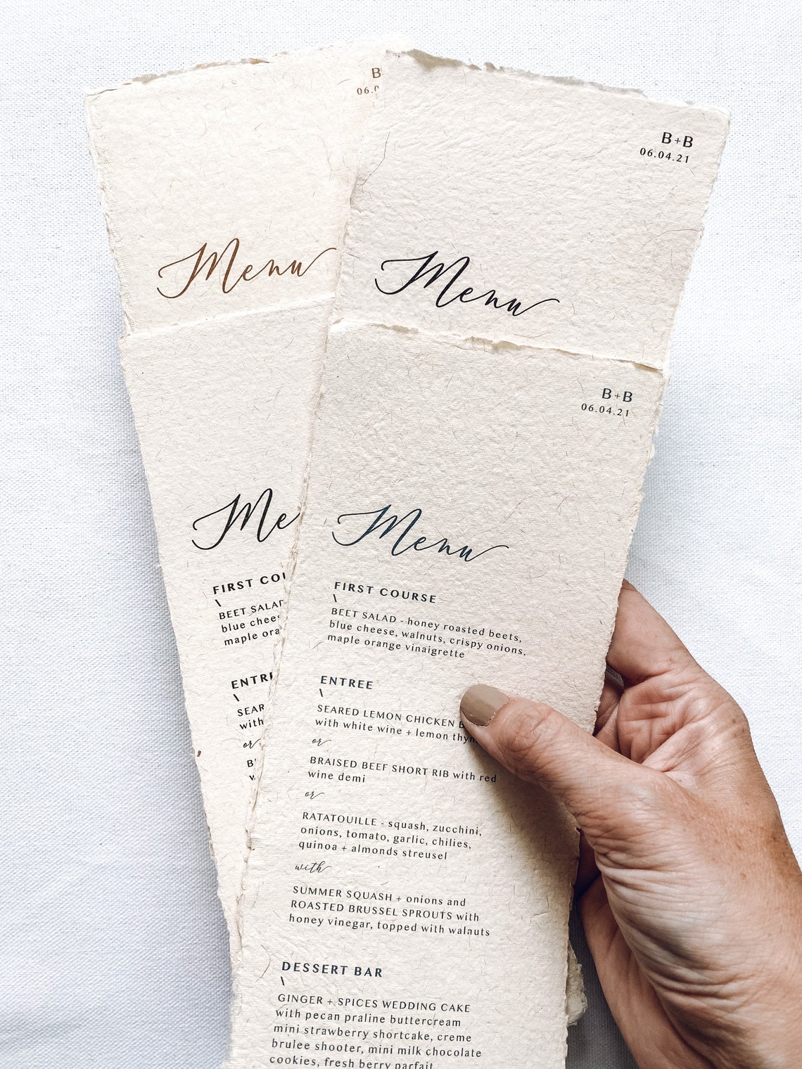 Hand Made Paper Menu Printed Wedding Menus on Handmade Paper Etsy