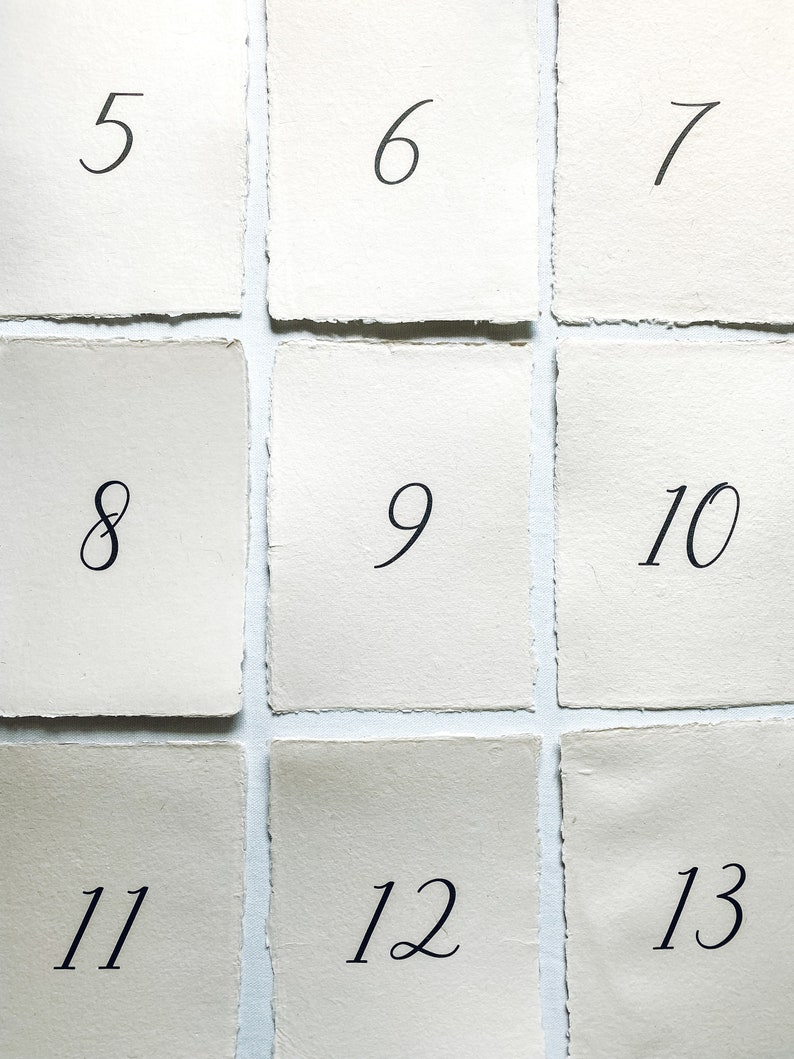 May include: A set of 13 white paper cards with black numbers from 5 to 13. The cards are arranged in a grid pattern.