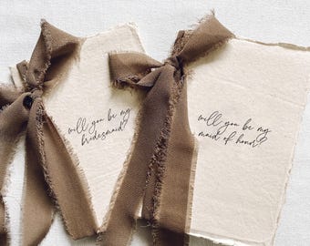 Bridesmaid, Maid of Honor Proposal Cards - Hand Made Paper with Ribbon