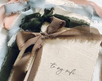Handmade Wedding Vow Books, Ribbon Bound, Frayed Edges, Eco-Friendly Paper