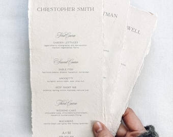 Personalized Menus - Printed Hand Made paper wedding menu with Deckled Edges