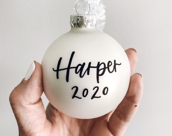 Personalized name Christmas Ornament Hand Painted Calligraphy Glass Ornament