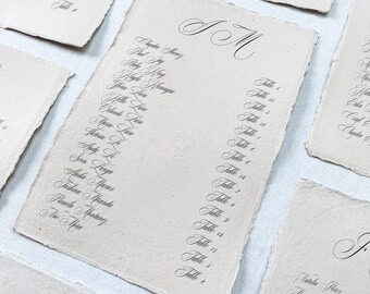 Harper Collection - Alphabetical order seating chart cards - handmade paper seating chart - wax seal friendly on mirror