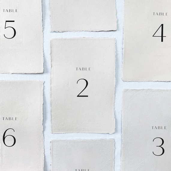 Printed Wedding Table Numbers, Handmade Paper, Minimalist Design