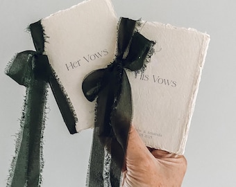 Handmade paper wedding vow books bound by ribbon with frayed edges, Vow Booklets, Wedding gift, Engagement gift, His and her vows booklets