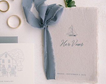 Sailboat vow book, Handmade paper wedding vow books bound by frayed edge ribbon, Vow Booklets, His and her vows booklets, sailboat wedding