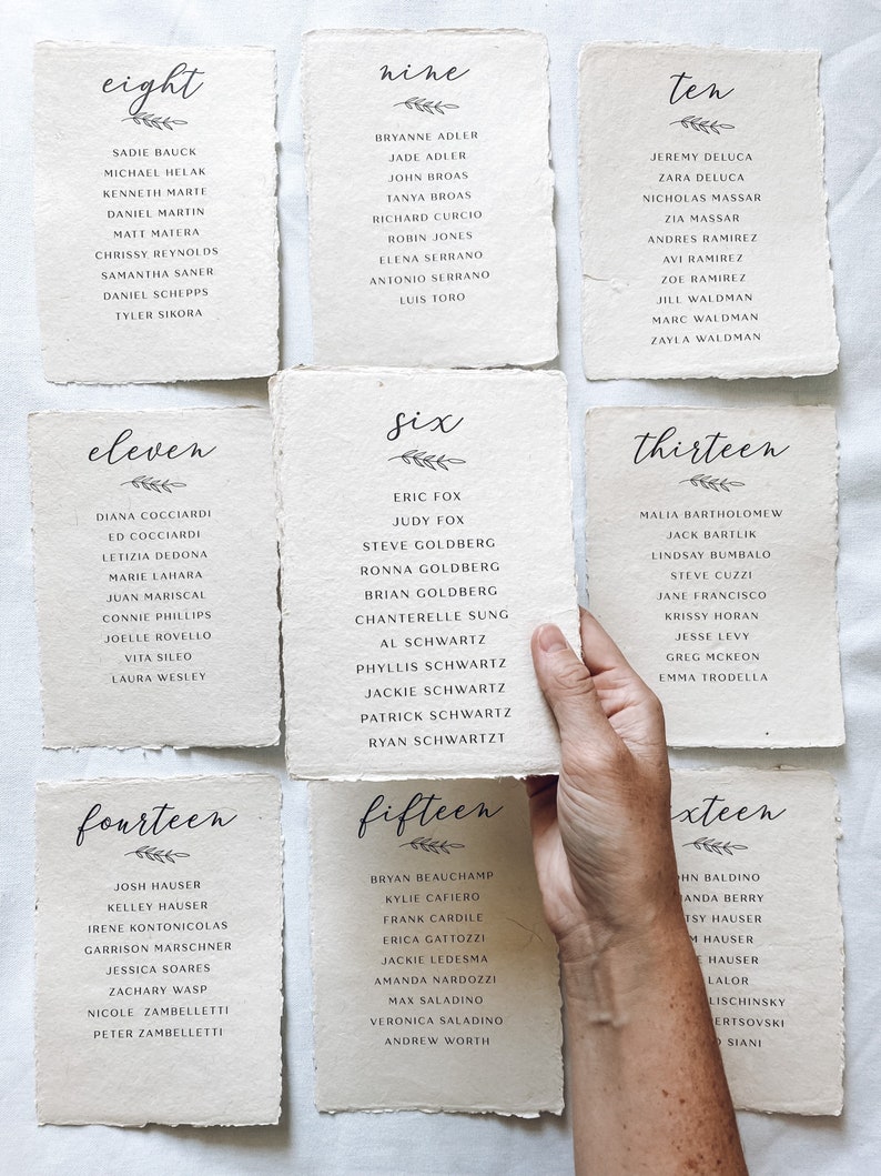 The Parker Collection Printed seating chart on handmade paper for modern or minimalist wedding reception or rehearsal dinner image 1