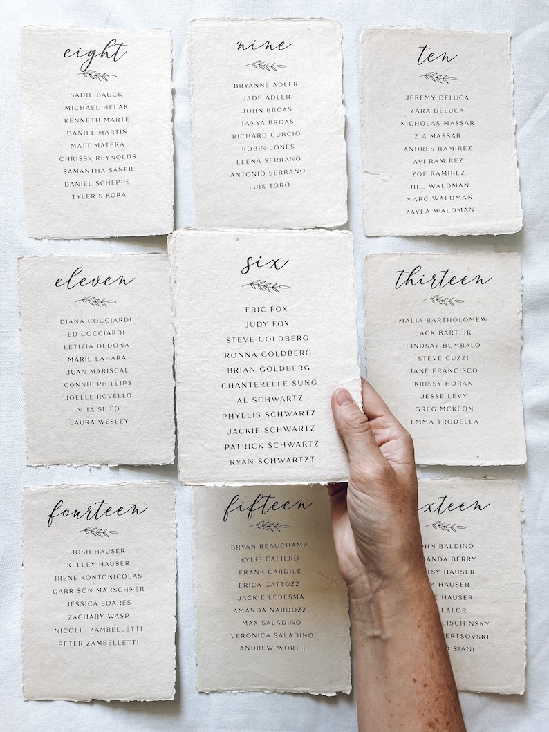 The Parker Collection Printed seating chart on handmade paper for modern or minimalist wedding reception or rehearsal dinner image 1