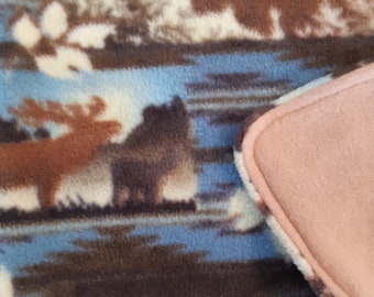 Lap Blanket Moose Pattern Fleece Senior Wheelchair Warm Reversible