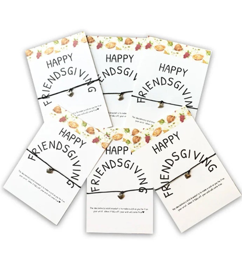 Friendsgiving Party Favor Guest Gift Make a Wish String Bracelet with Heart