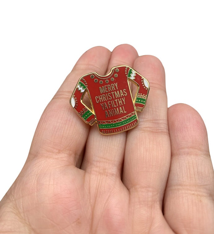 Don We Now Our Ugly Sweater Christmas Enamel Pin in Red and Green – The  Bullish Store