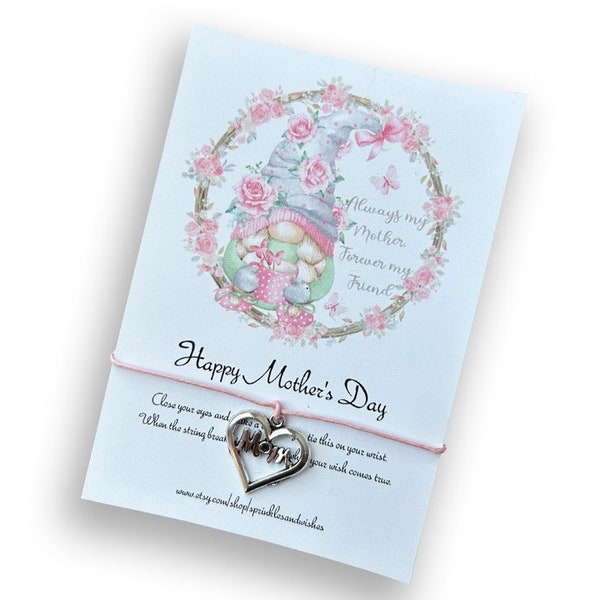 Mother's Day Gift, Wish Bracelet with Charm, Mother's Day Gift from Daughter, Gifts Under 5, Mother's Day Jewelry, Mother's Day Jewelry Card