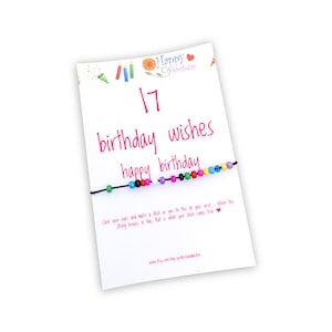 Wish Bracelet 17 Birthday, Wish Bracelet Girl, Birthday Wish Bracelet Card, Rainbow Beaded Wish Bracelet for 17th Birthday, Gift for Girl 17