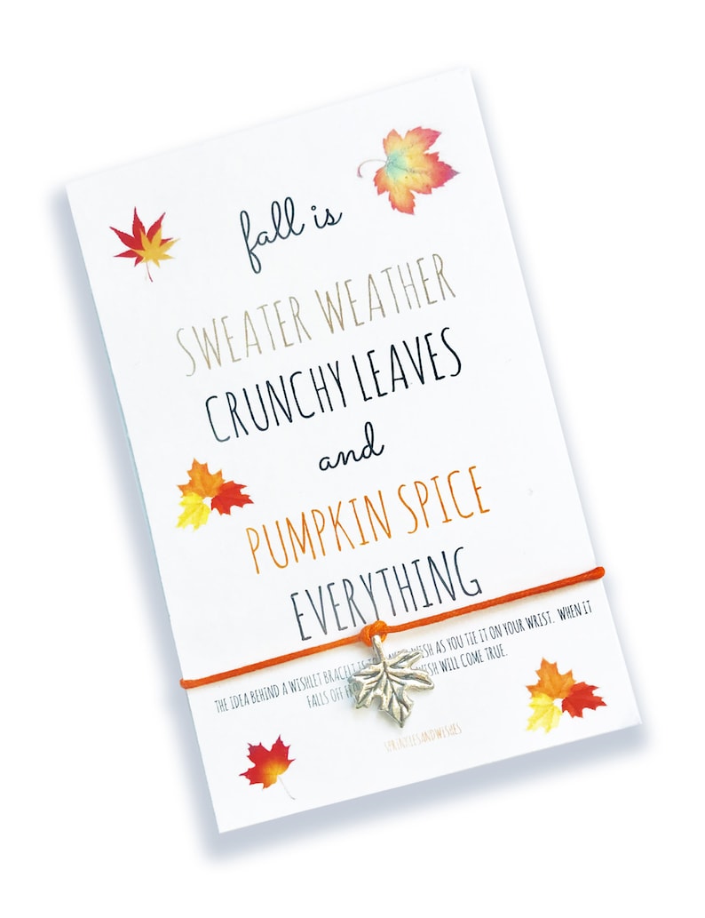 Fall Bracelet Wish Fall Accessories Autumn Wish Gift Under 5 Fall Wish Bracelet Card Small Fall Gift for Kids Leaf Charm Bracelet Wish