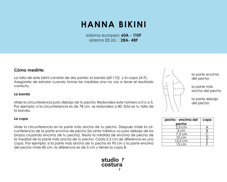 SPANISH PDF Digital Sewing Pattern, HANNA Bikini Swimwear Sewing Pattern image 2