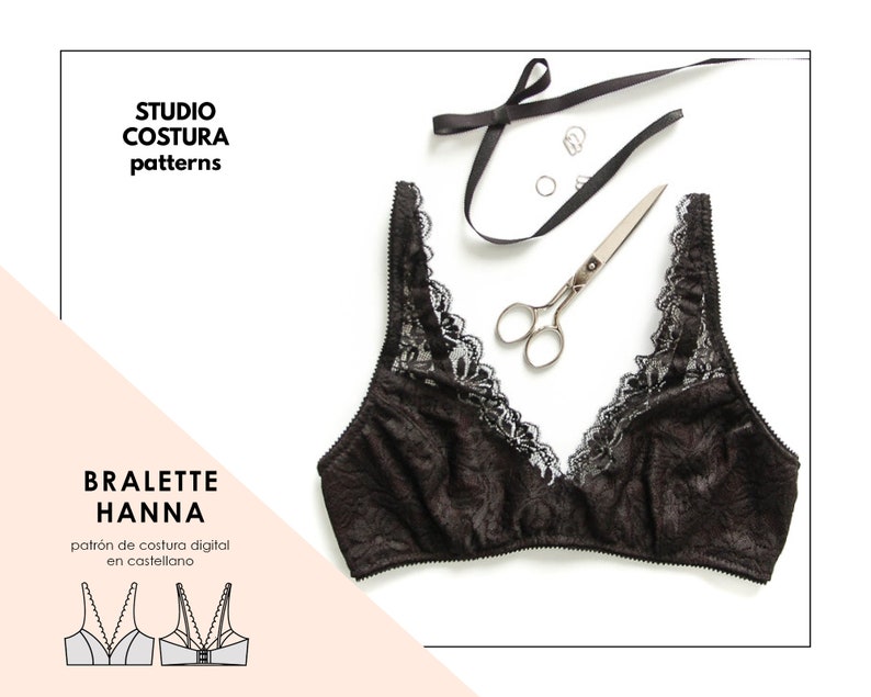 SPANISH PDF Digital Sewing Pattern, HANNA Bralette Lingerie Sewing Pattern image 1