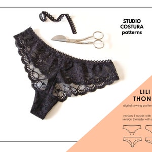 ENGLISH PDF Digital Sewing Pattern, Lili Thong Lingerie Sewing Pattern image 1