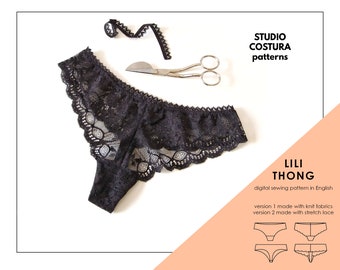 ENGLISH PDF Digital Sewing Pattern, Lili Thong Lingerie Sewing Pattern