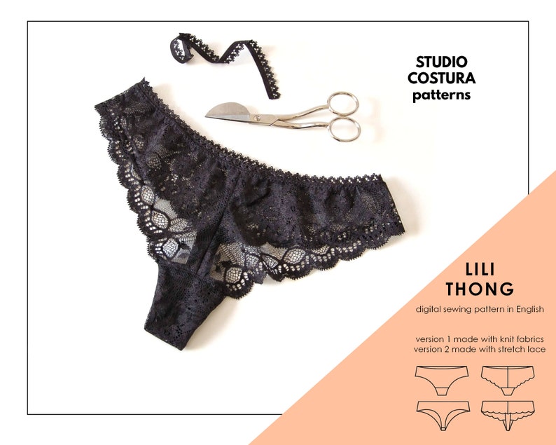 ENGLISH PDF Digital Sewing Pattern, Lili Thong Lingerie Sewing Pattern image 1