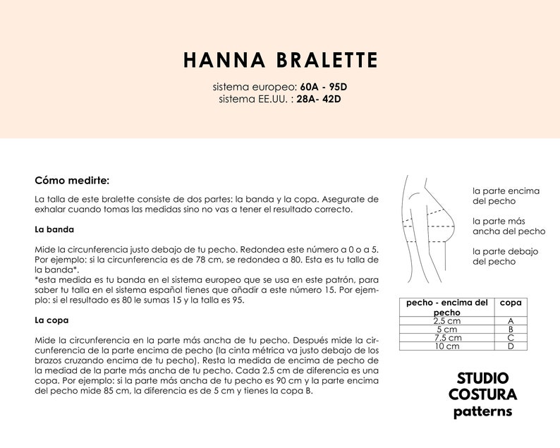 SPANISH PDF Digital Sewing Pattern, HANNA Bralette Lingerie Sewing Pattern image 3