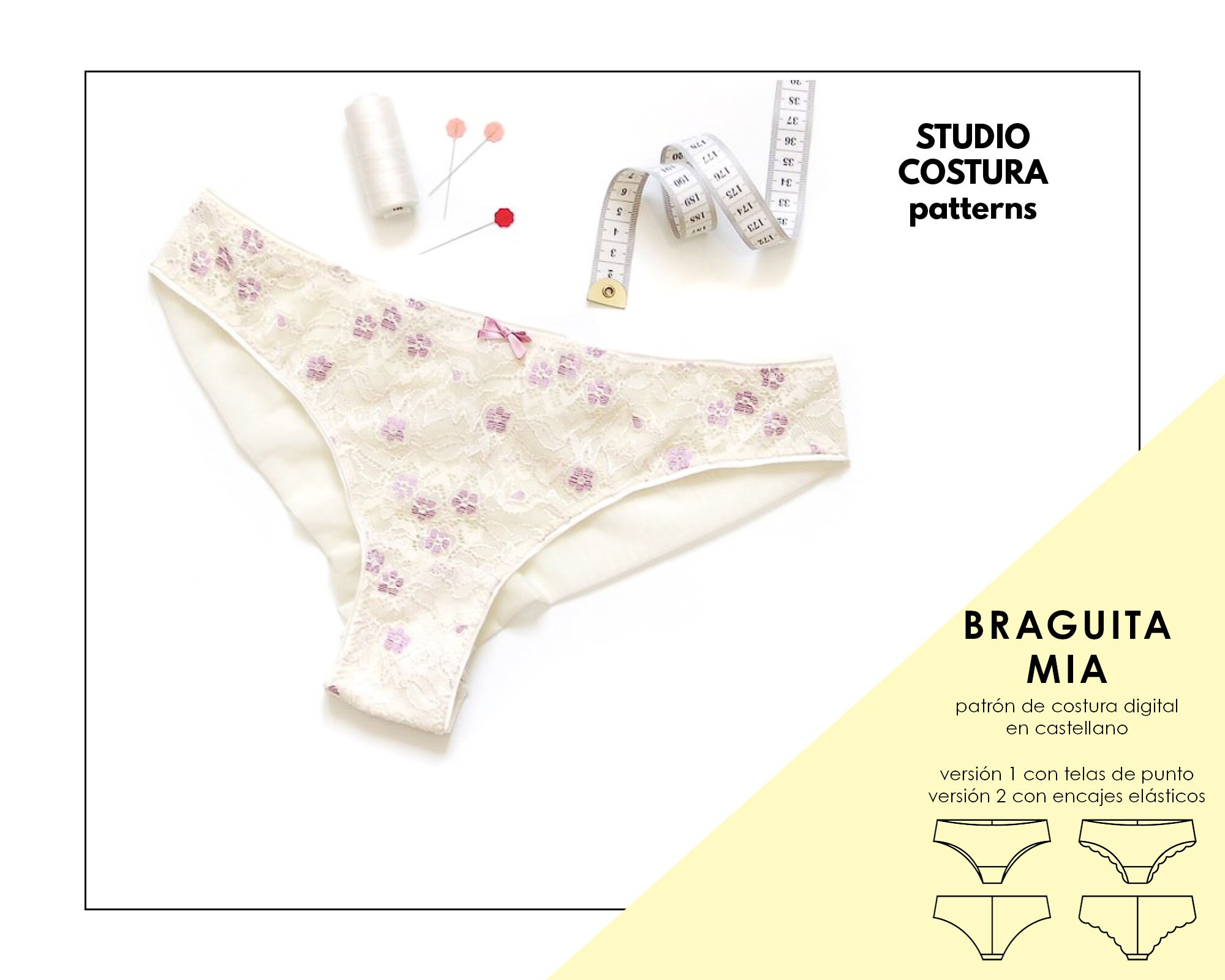 SPANISH PDF Digital Sewing Pattern, MIA Panties Lingerie Sewing Pattern