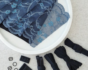 Bramaking Lingerie Sewing Kit for Hanna Bralette, Black and Blue