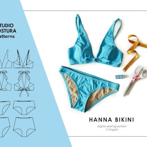 ENGLISH PDF Digital Sewing Pattern, HANNA Bikini Swimwear Sewing Pattern image 1