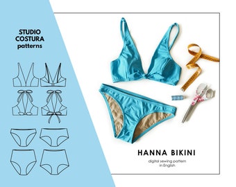 ENGLISH PDF Digital Sewing Pattern, HANNA Bikini Swimwear Sewing Pattern